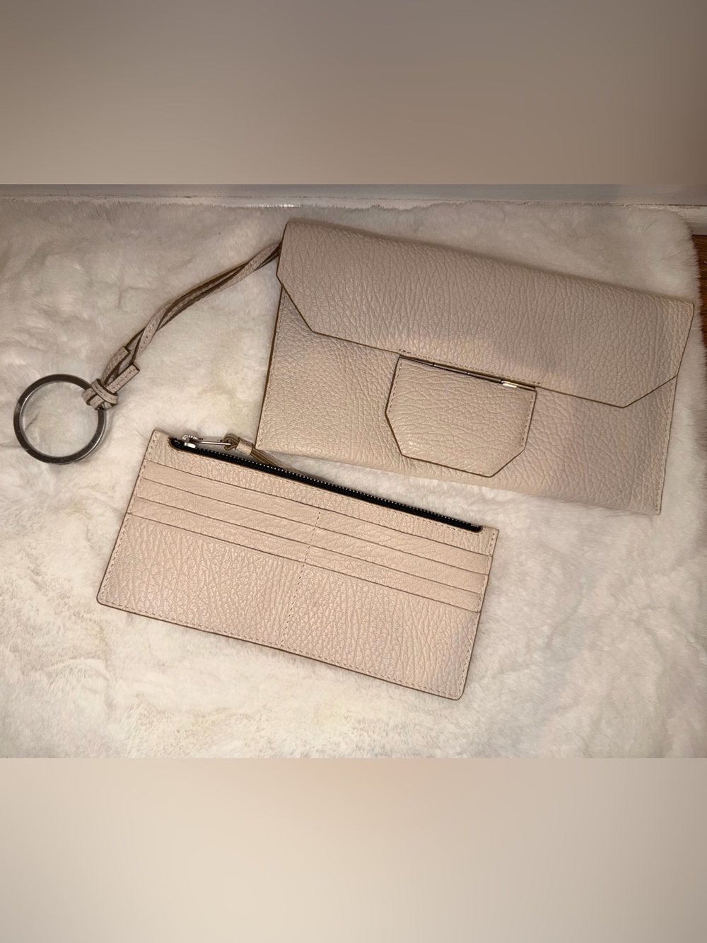 All Saints Ursa Pouch Textured Pebbled Leather Crossbody Wallet - Gypsum White
